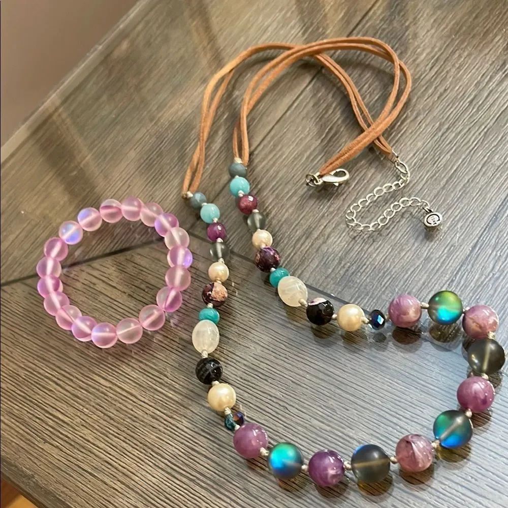 Cato C 1946 Multicolor Beaded Necklace and Pink Bracelet Set